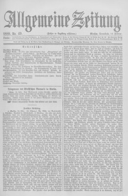 Allgemeine Zeitung Samstag 18. Februar 1888