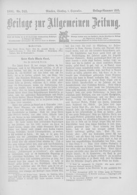 Allgemeine Zeitung Dienstag 1. September 1891