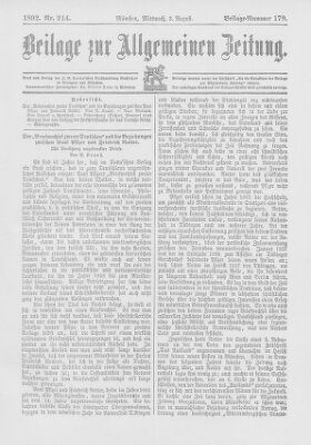 Allgemeine Zeitung Mittwoch 3. August 1892