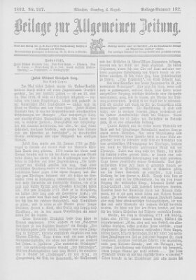 Allgemeine Zeitung Samstag 6. August 1892