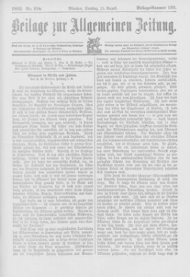 Allgemeine Zeitung Samstag 13. August 1892