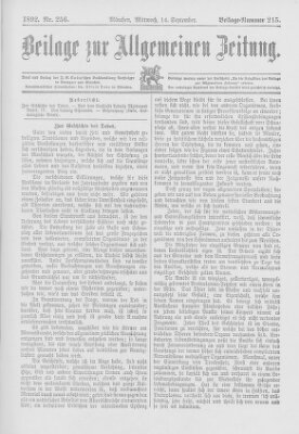 Allgemeine Zeitung Mittwoch 14. September 1892