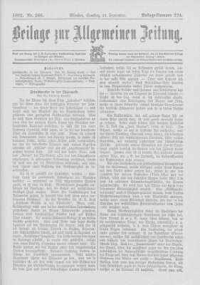 Allgemeine Zeitung Samstag 24. September 1892