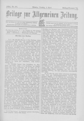 Allgemeine Zeitung Dienstag 3. April 1894