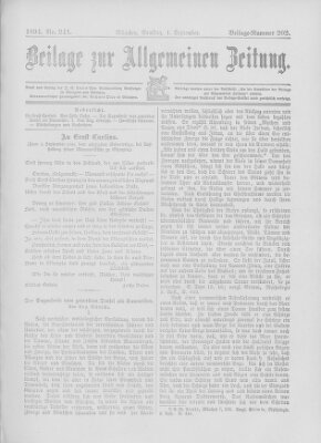 Allgemeine Zeitung Samstag 1. September 1894