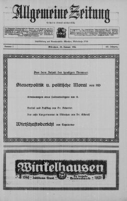 Allgemeine Zeitung Sonntag 29. Januar 1922