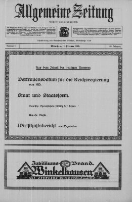 Allgemeine Zeitung Sonntag 19. Februar 1922