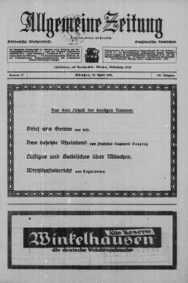 Allgemeine Zeitung Sonntag 23. April 1922