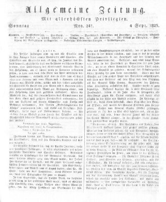 Allgemeine Zeitung Sonntag 4. September 1825