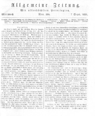 Allgemeine Zeitung Mittwoch 7. September 1825