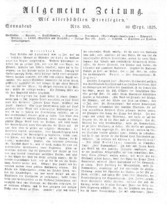 Allgemeine Zeitung Samstag 10. September 1825