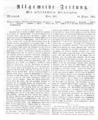 Allgemeine Zeitung Mittwoch 14. September 1825