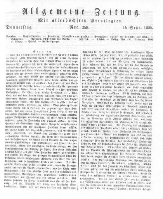 Allgemeine Zeitung Donnerstag 15. September 1825