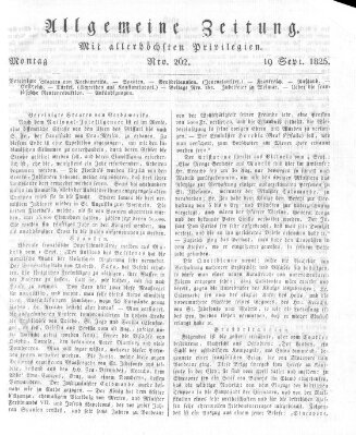 Allgemeine Zeitung Montag 19. September 1825