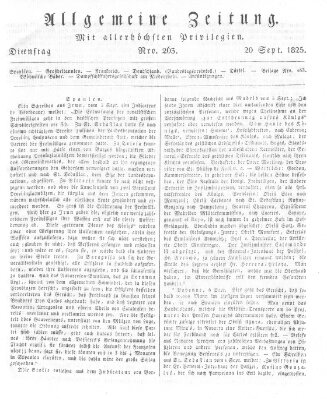 Allgemeine Zeitung Dienstag 20. September 1825