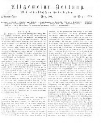 Allgemeine Zeitung Donnerstag 22. September 1825