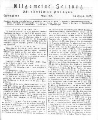 Allgemeine Zeitung Samstag 24. September 1825