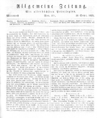 Allgemeine Zeitung Mittwoch 28. September 1825