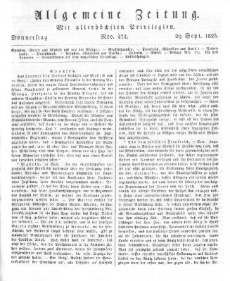 Allgemeine Zeitung Donnerstag 29. September 1825