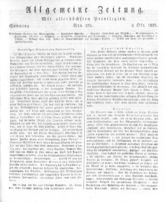 Allgemeine Zeitung Sonntag 2. Oktober 1825