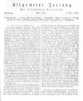 Allgemeine Zeitung Montag 3. Oktober 1825