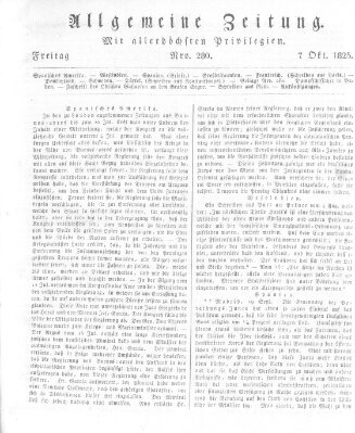 Allgemeine Zeitung Freitag 7. Oktober 1825