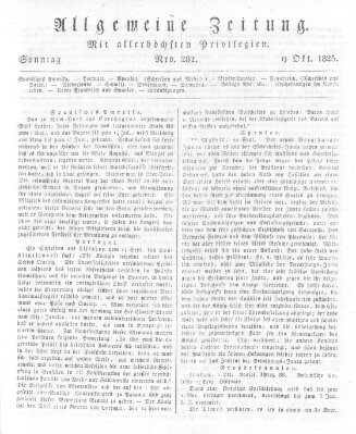 Allgemeine Zeitung Sonntag 9. Oktober 1825