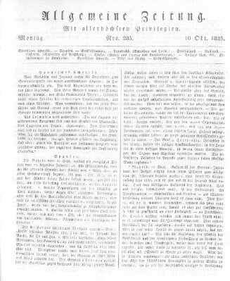 Allgemeine Zeitung Montag 10. Oktober 1825