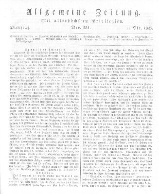 Allgemeine Zeitung Dienstag 11. Oktober 1825