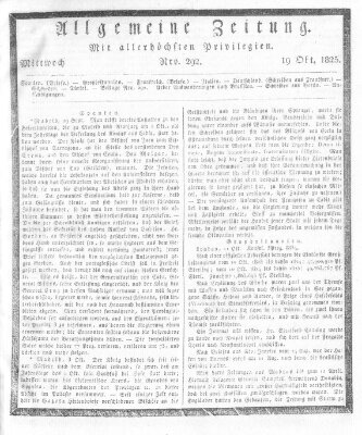 Allgemeine Zeitung Mittwoch 19. Oktober 1825