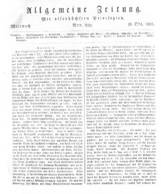 Allgemeine Zeitung Mittwoch 26. Oktober 1825