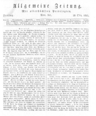 Allgemeine Zeitung Freitag 28. Oktober 1825