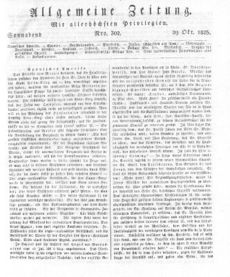 Allgemeine Zeitung Samstag 29. Oktober 1825