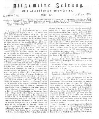 Allgemeine Zeitung Donnerstag 3. November 1825