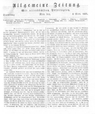 Allgemeine Zeitung Dienstag 8. November 1825