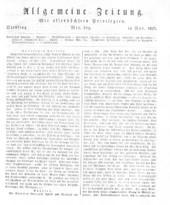Allgemeine Zeitung Dienstag 15. November 1825