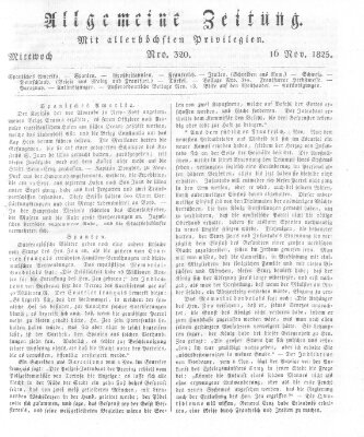 Allgemeine Zeitung Mittwoch 16. November 1825