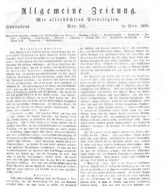 Allgemeine Zeitung Samstag 19. November 1825