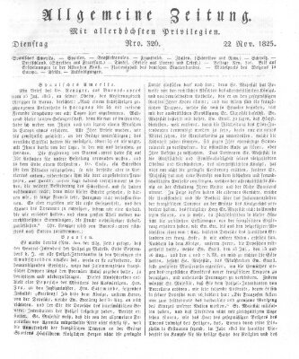 Allgemeine Zeitung Dienstag 22. November 1825