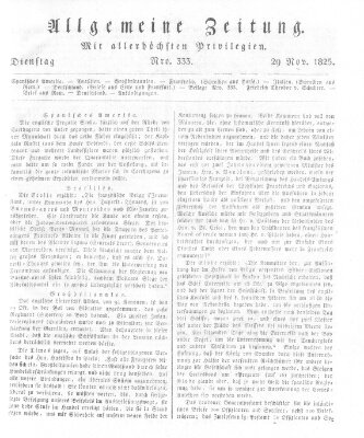 Allgemeine Zeitung Dienstag 29. November 1825
