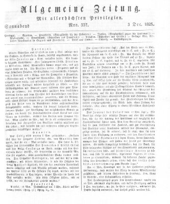 Allgemeine Zeitung Samstag 3. Dezember 1825