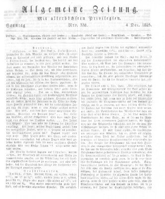 Allgemeine Zeitung Sonntag 4. Dezember 1825