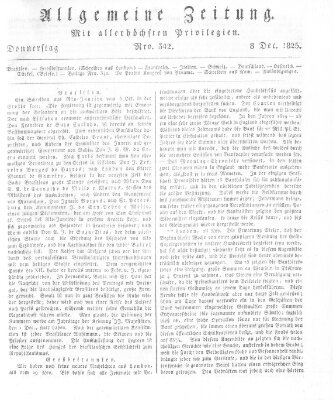 Allgemeine Zeitung Donnerstag 8. Dezember 1825