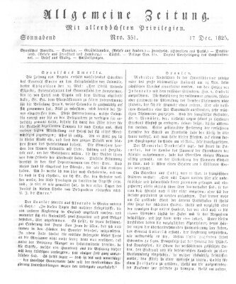 Allgemeine Zeitung Samstag 17. Dezember 1825