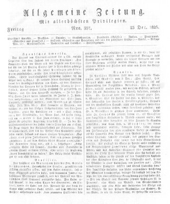 Allgemeine Zeitung Freitag 23. Dezember 1825