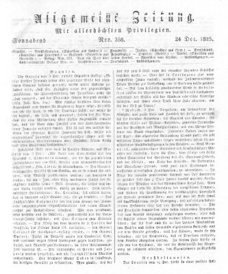 Allgemeine Zeitung Samstag 24. Dezember 1825