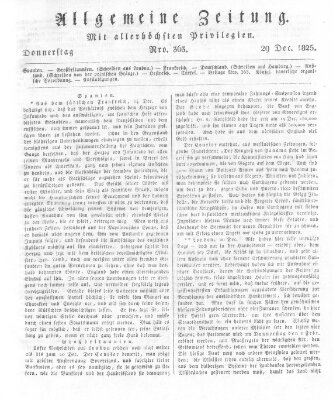 Allgemeine Zeitung Donnerstag 29. Dezember 1825