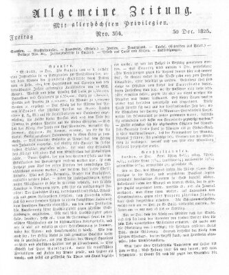 Allgemeine Zeitung Freitag 30. Dezember 1825