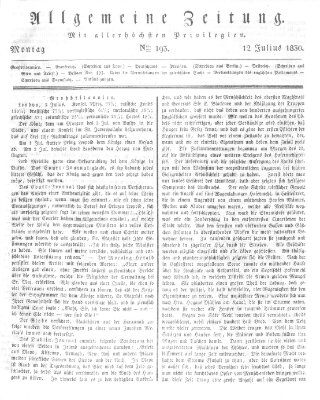 Allgemeine Zeitung Montag 12. Juli 1830