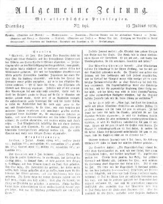 Allgemeine Zeitung Dienstag 13. Juli 1830